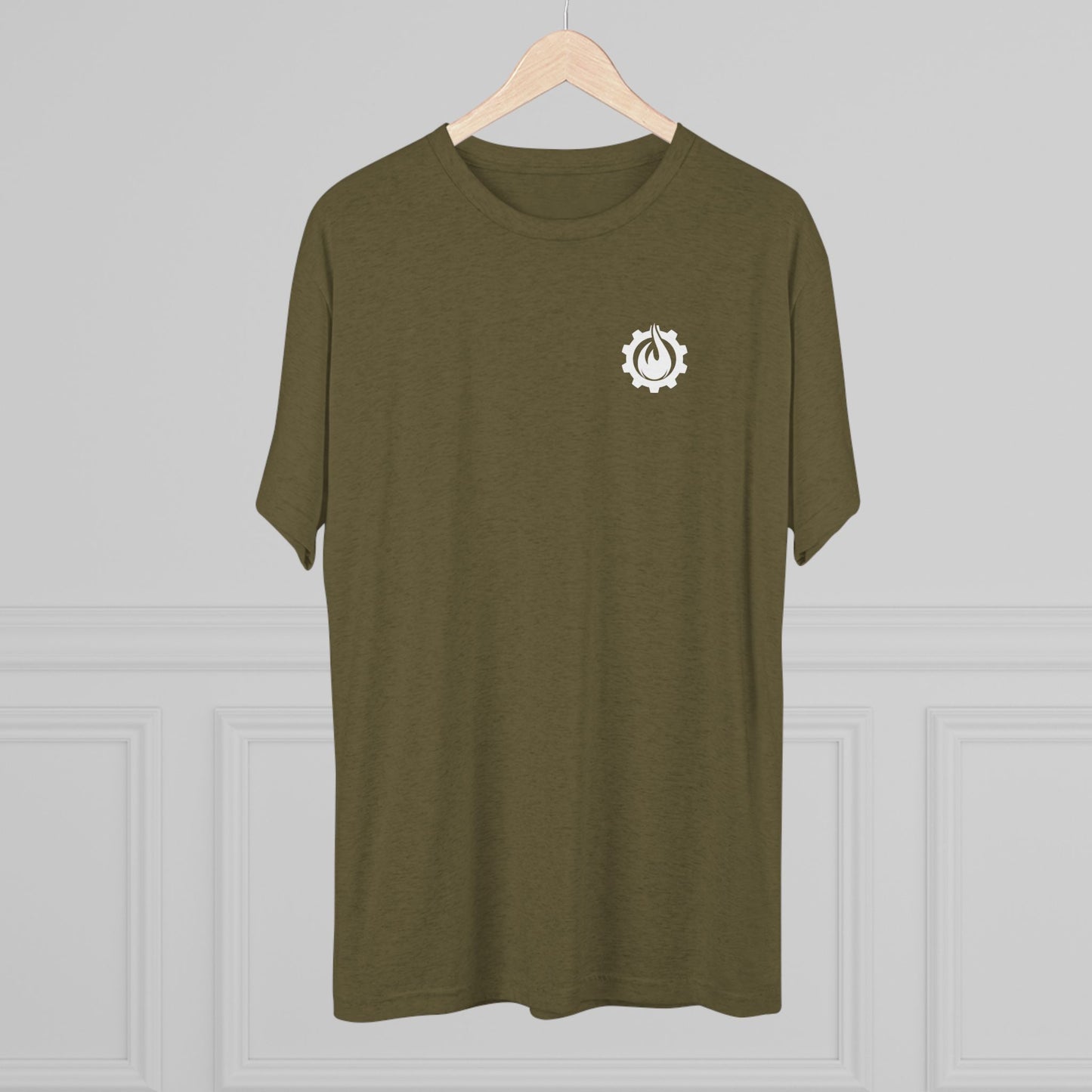 Fireball Gear - Flame & Gear - Camiseta unisex de mezcla triple blanca