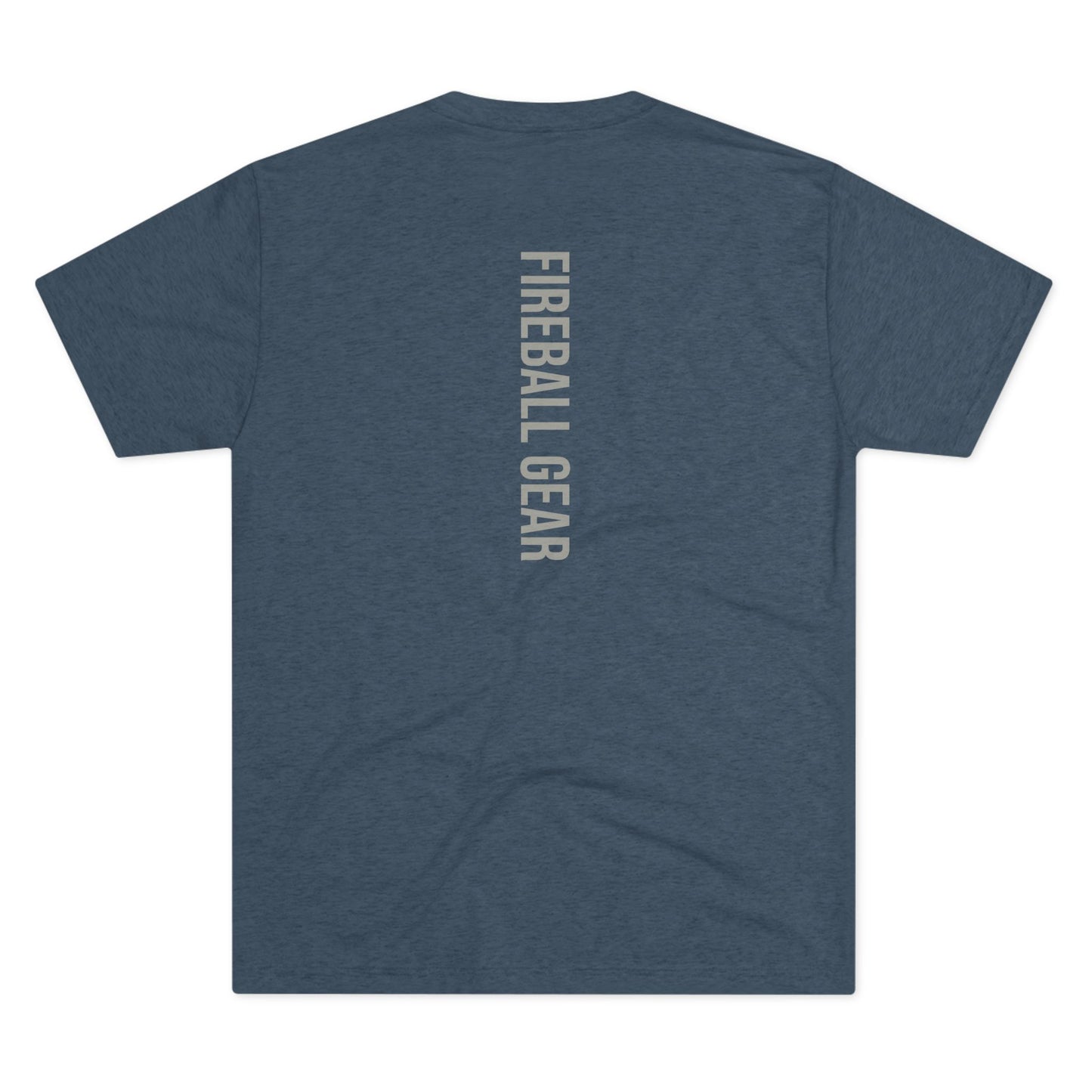 Fireball Gear - Camiseta unisex de mezcla triple gris y blanca con llamas y engranajes centrados