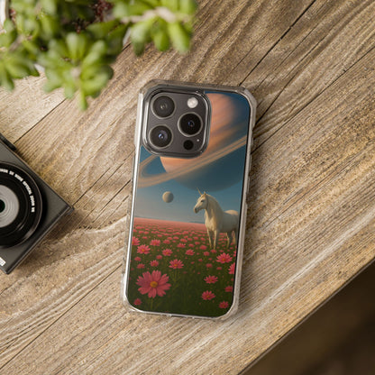 Fundas magnéticas transparentes de impacto para iPhone con diseño de unicornio cósmico