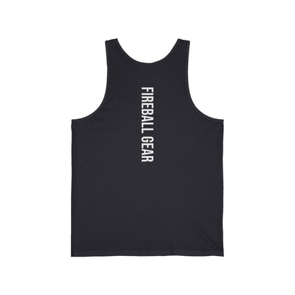 Camiseta sin mangas unisex Fireball Gear - Flame &amp; Gear - Blanca