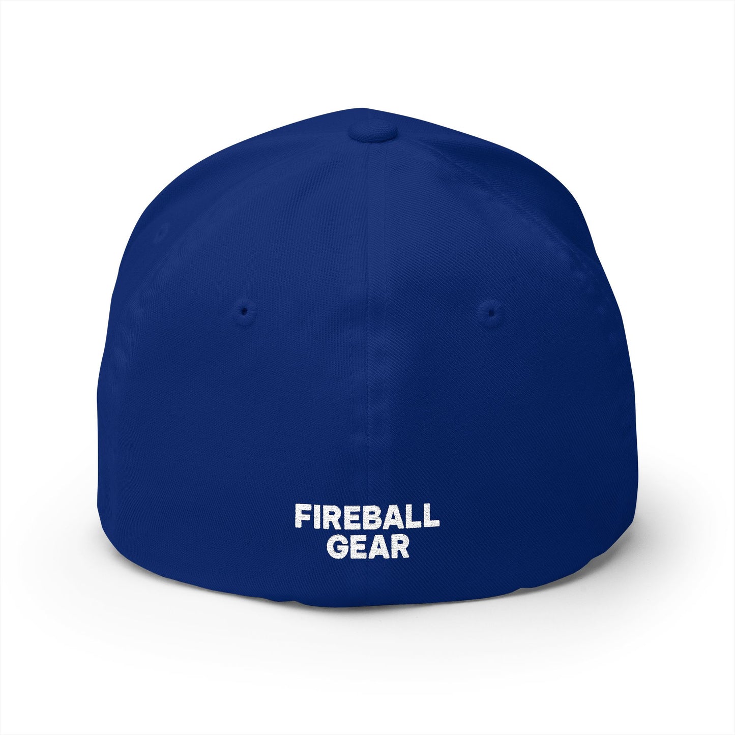 Gorra de béisbol bordada FlexFit de la serie Beast Mode - Flame &amp; Gear - Blanca