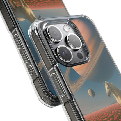 Fundas magnéticas transparentes de impacto para iPhone con diseño de unicornio cósmico