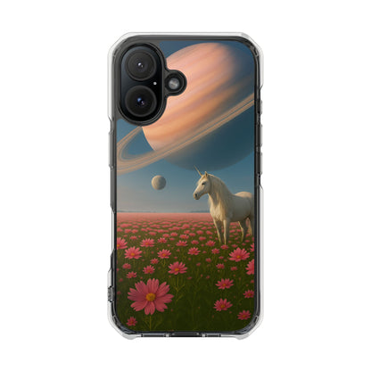 Fundas magnéticas transparentes de impacto para iPhone con diseño de unicornio cósmico