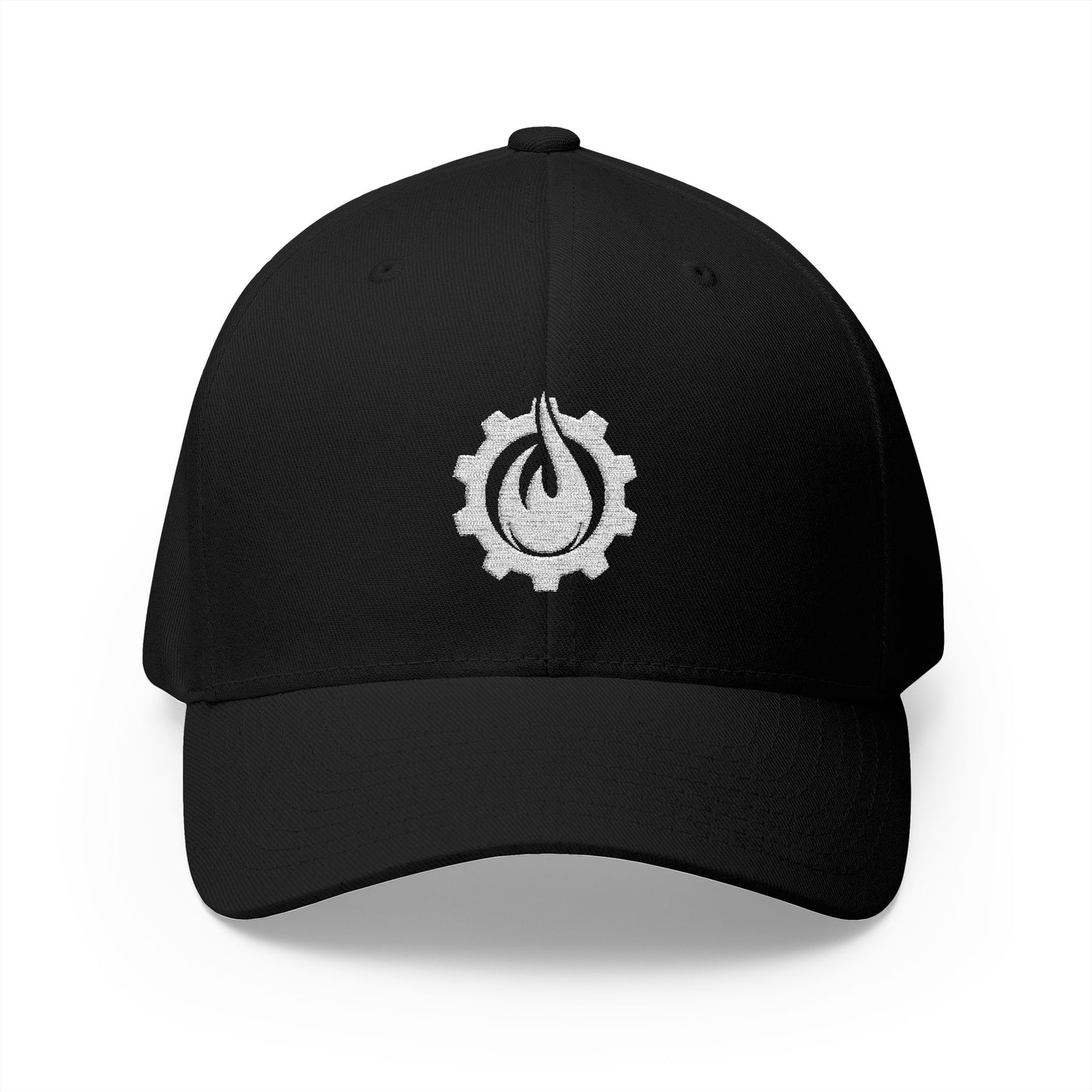 Gorra de béisbol bordada FlexFit blanca con llamas y equipo de Fireball Gear