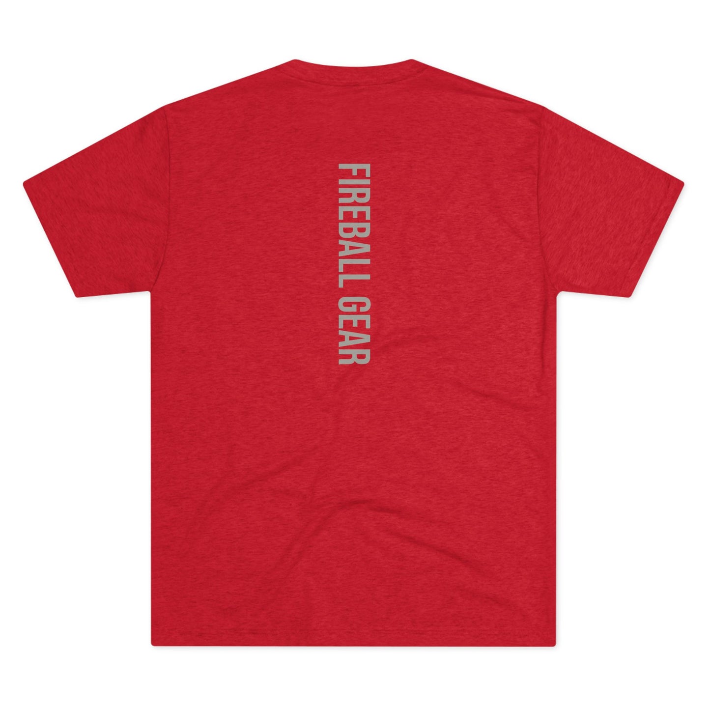 Fireball Gear - Camiseta unisex de mezcla triple gris y blanca con llamas y engranajes centrados