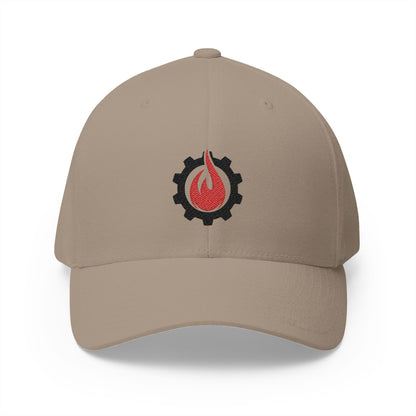 Gorra de béisbol bordada FlexFit de Fireball Gear - Flame &amp; Gear - Negra y roja