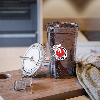 Fireball 3D - Vaso acrílico aislado de 16 oz, con tapa y pajita