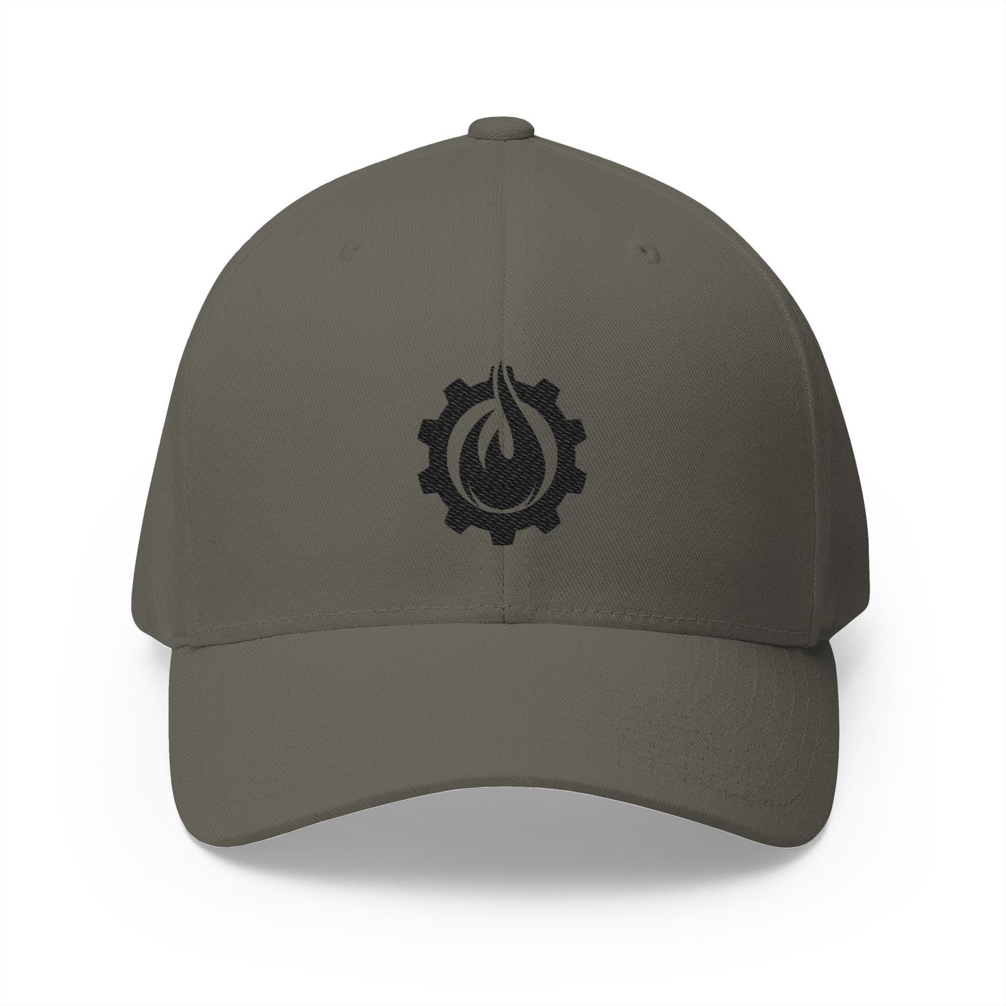 Gorra de béisbol bordada FlexFit negra con llamas y equipo de Fireball Gear