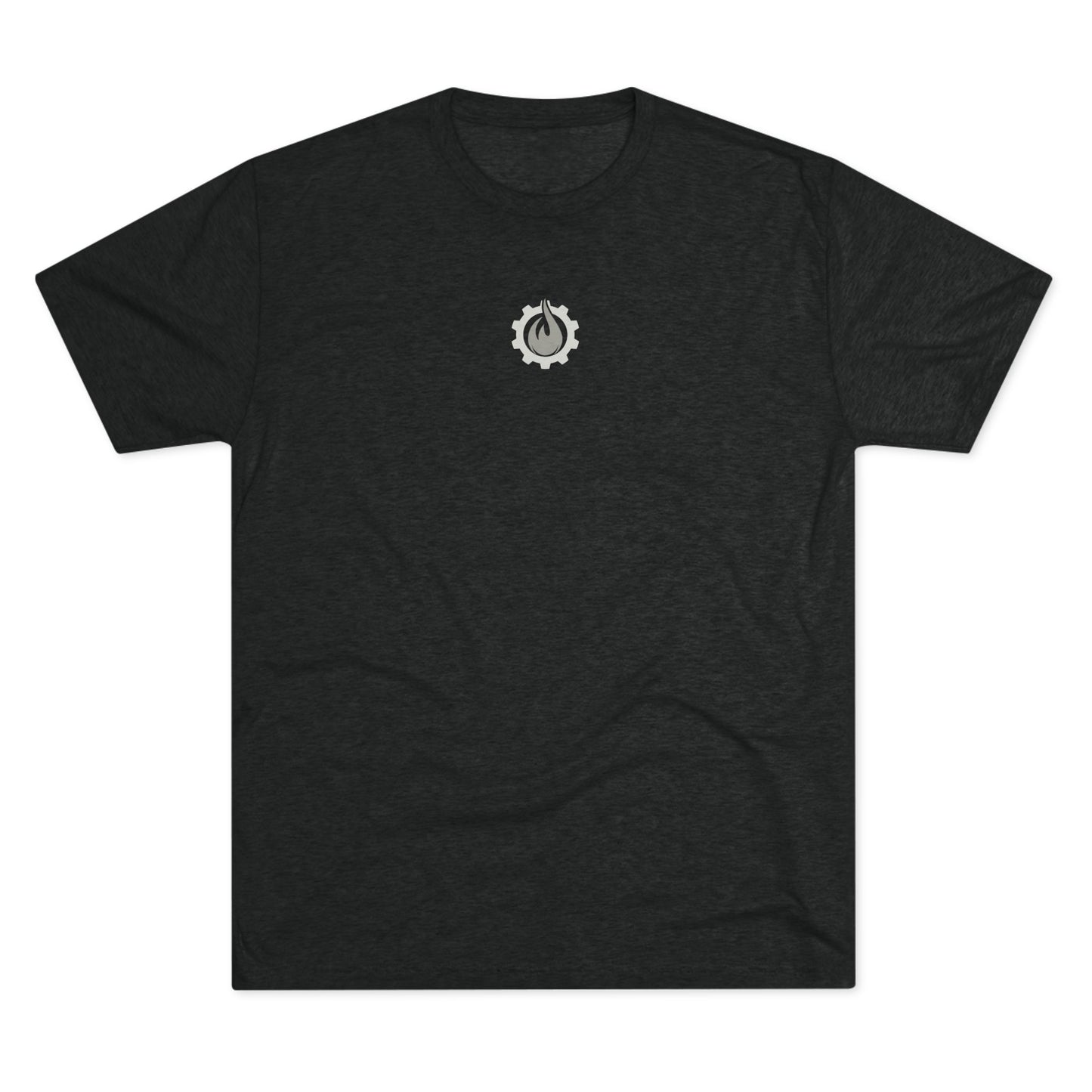 Fireball Gear - Camiseta unisex de mezcla triple gris y blanca con llamas y engranajes centrados