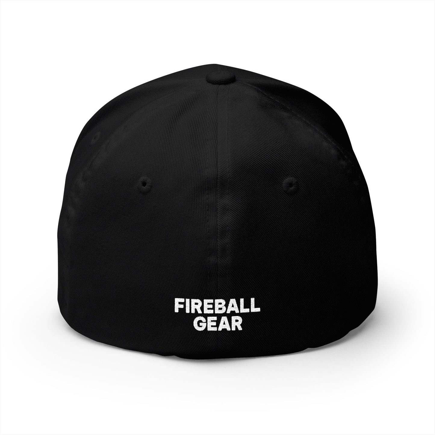 Gorra de béisbol bordada FlexFit de la serie Beast Mode - Flame &amp; Gear - Blanca