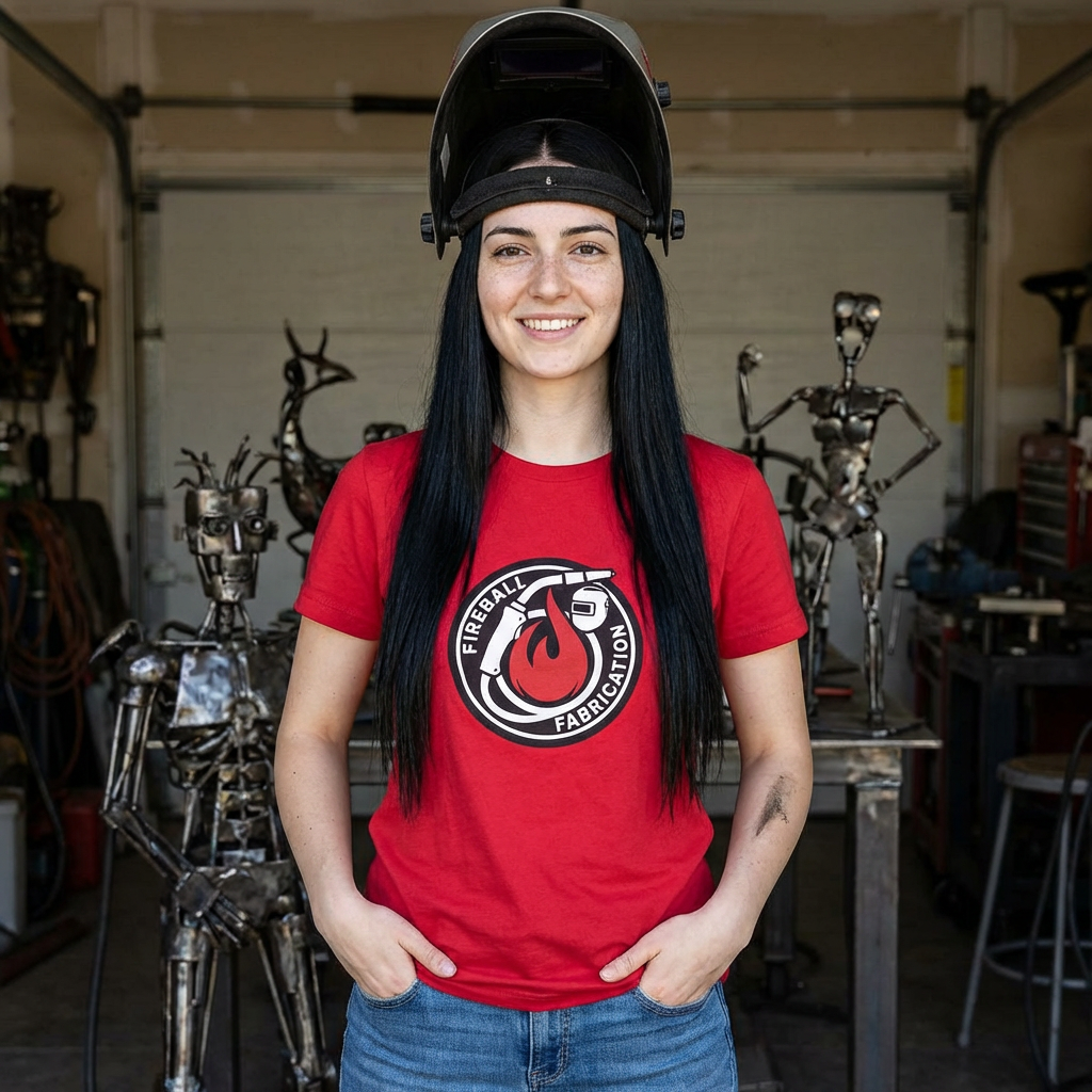 Camiseta ajustada para mujer con el logotipo de Fireball Fabrication