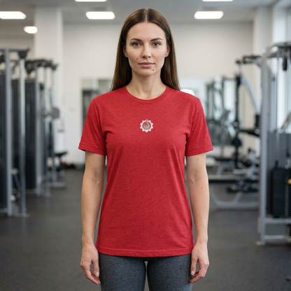 Fireball Gear - Camiseta unisex de mezcla triple gris y blanca con llamas y engranajes centrados