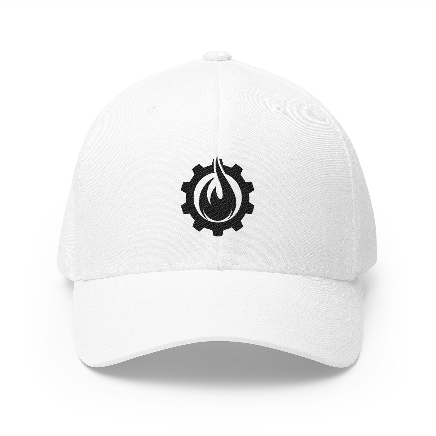 Gorra de béisbol bordada FlexFit negra con llamas y equipo de Fireball Gear