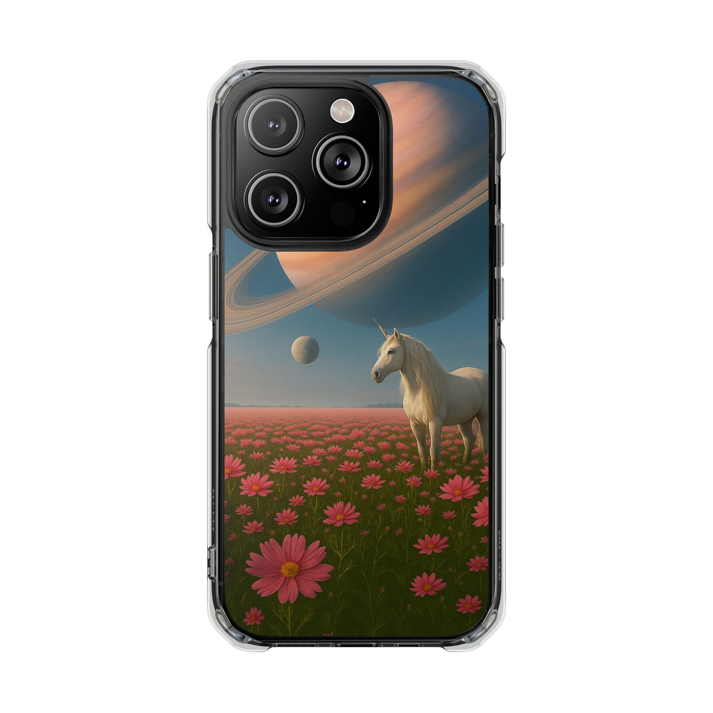 Fundas magnéticas transparentes de impacto para iPhone con diseño de unicornio cósmico