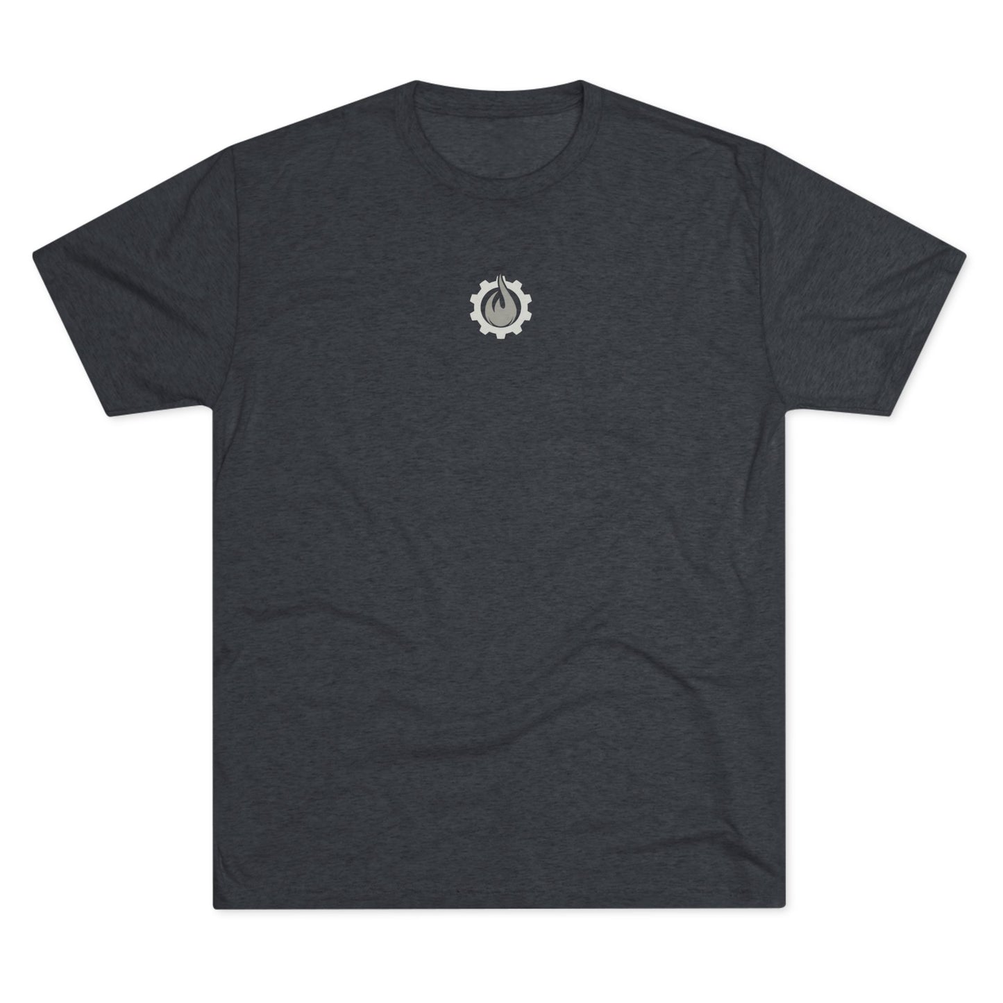 Fireball Gear - Camiseta unisex de mezcla triple gris y blanca con llamas y engranajes centrados