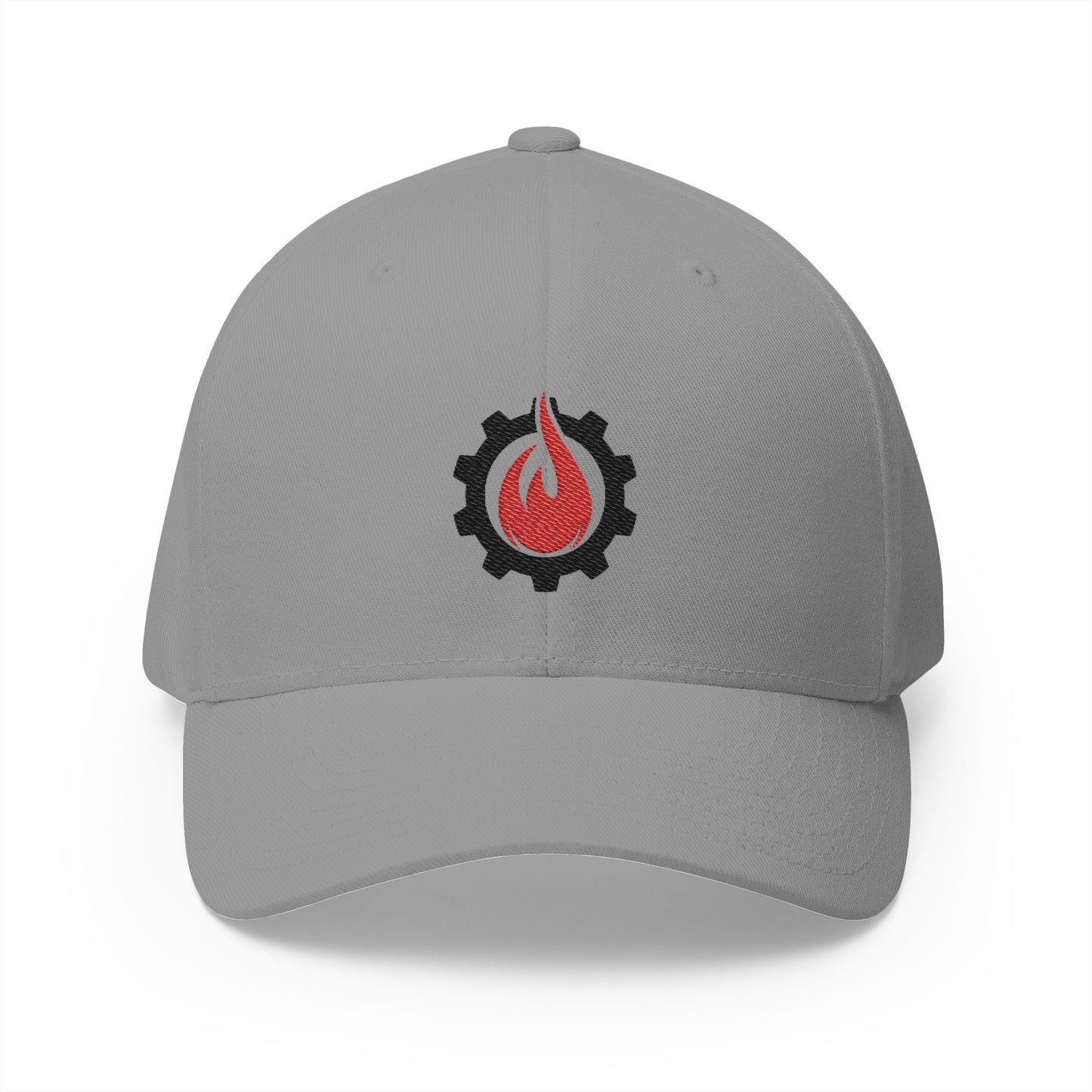 Gorra de béisbol bordada FlexFit de Fireball Gear - Flame &amp; Gear - Negra y roja