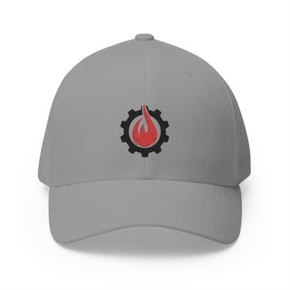 Gorra de béisbol bordada FlexFit de Fireball Gear - Flame &amp; Gear - Negra y roja